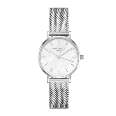 Image of Rosefield Women&#039;s Watch The Small Edit Silver Round Case White Dial &amp; Mesh Strap 26WS 266