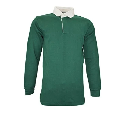 Image of Rugby Shirts for Men Long Sleeve Polo Classic Shirt/Top 220GSM 100% Cotton (XX Large, Bottle Green)
