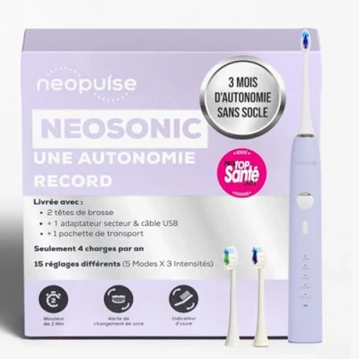 Image of NEOPULSE® NEOSONIC® Sonic Technology Electric Toothbrush + 2 Brush Heads USB Rechargeable 3 Months Battery Life 15 Settings Timer NEOKIDS Compatible Lilac