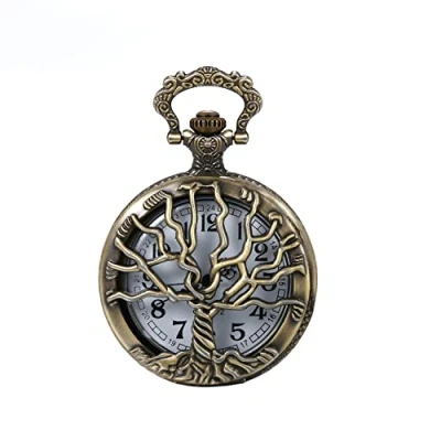 Image of JewelryWe Mens Pocket Watch Stylish Tree of Life Hollow Retro Quartz Arabic Numerals Pendant Necklace