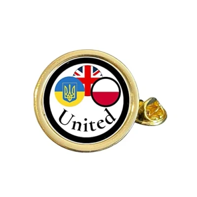Image of UK, Ukraine and Poland United Gold Plated Domed Lapel Pin Badge in Bag