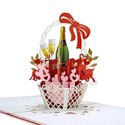 Image of Romantic Flower basket Pop Up 3D card. Love Collection. Perfect Wedding, Anniversary, Birthday surprise greeting card gift for Him, Her, Husband, Wife, Boyfriend, Girlfriend or any loved one.15cmx15cm