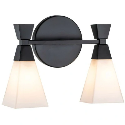 Image of Bowtie 2 Light Bathroom Wall Lamp, Matte Black IP44