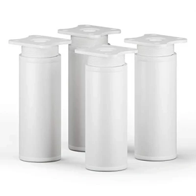 Image of sossai® MFR1 Designer Furniture Feet Height Adjustable Set of 4 Round Profile Diameter 40 mm Colour: White Height: 100 (+20 mm) Material: Aluminium Wood Screws Included