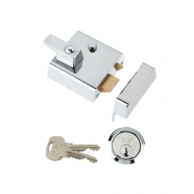 Image of Yale P 2 CH 40 Double Locking Nightlatch 40mm Chrome Finish High Security can be locked from inside with key