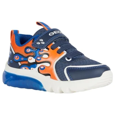 Image of Geox Ciberdron BOY Lights Trainers for kids, Size: 3, Navy/orange Imitation leather/ textile