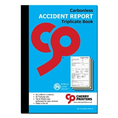 Image of Cherry Carbonless NCR Accident Report Triplicate Book A5 50 Sets