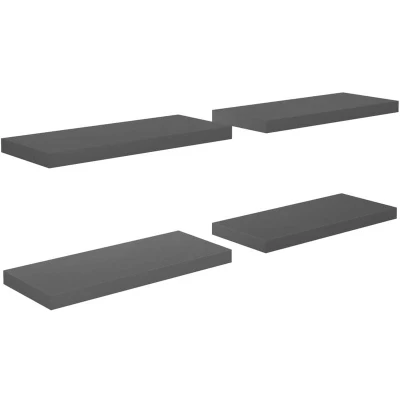 Image of vidaXL Floating Wall Shelves 4 pcs High Gloss Grey 60x23.5x3.8 cm MDF