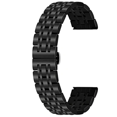 Image of Kai Tian 7 Row Stainless Steel Watch Strap 20mm 22mm Brushed Polished Straps for Men Women Quick Release Rejuvenated black