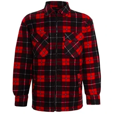 Image of High Mount Unisex/Men&#039;s Fleece Baxter Sherpa Fur Lined Lumberjack Check Collared Shirt (Red, 2XL)