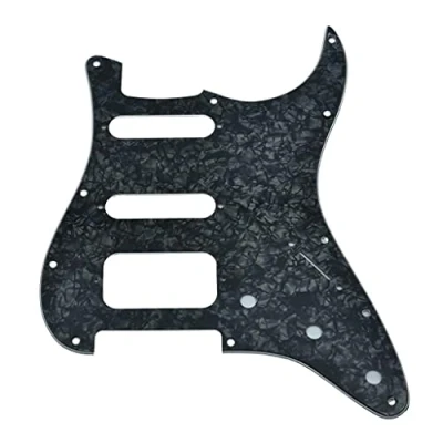 Image of Dopro 11 Hole Strat HSS Guitar Pickguard 2 Screw Humbucking Pickup Mount for American FD Stratocaster Black Pearl