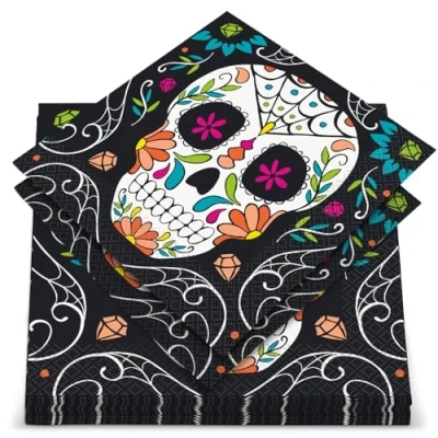 Image of Unique Party 77062 Skull Day of the Dead Halloween Napkins, Pack 20