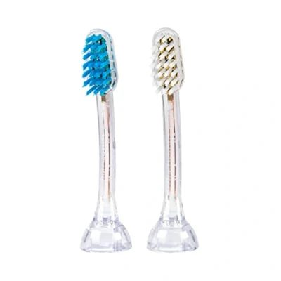 Image of emmi dent 2X E2 Toothbrush Heads (1x Blue+1x White) I Standard Shaped Brushes (Balanced Hardness, Straight Bristles) for Metallic &amp; Professional Toothbrushes
