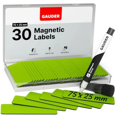 Image of GAUDER Magnetic Dry Erase Labels (75 x 25 mm) to write on Magnets for Classroom, Whiteboard &amp; Blackboard