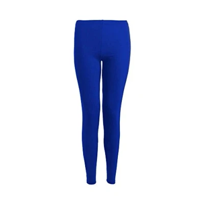 Image of Fast Fashion Girls&#039; Leggings Plain Full Length Stretchy Blue 11 12 Years