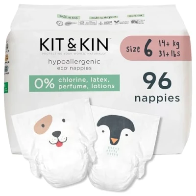 Image of Kit &amp; Kin Eco Nappies Size 6 Hypoallergenic and Sustainable (26 x 4 Packs, 104 Nappies)