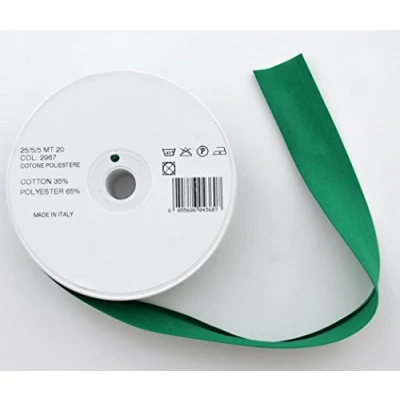 Image of Inastri 25/5/5 mm Polycotton Bias Binding Col. xx GREEN 20m Roll, Polyester Cotton, Bottle Green, 11x11x3 cm