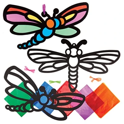 Image of Baker Ross FX779 Dragonfly Stained Glass Decoration Kits Pack of 6, Craft