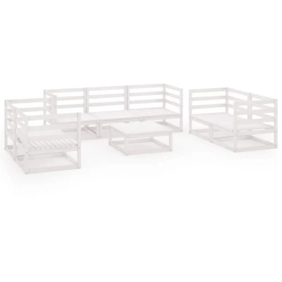 Image of vidaXL 8 Piece Garden Lounge Set White Solid Wood Pine