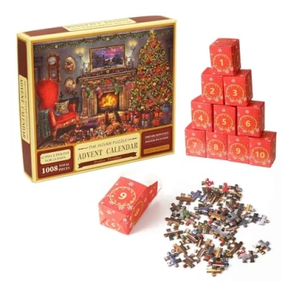 Image of Advent Calendar 2024, 1008 Pieces Jigsaw Puzzles 24 Days Christmas Countdown Calendar,Christmas Gifts Toy for Adults and Children (B)