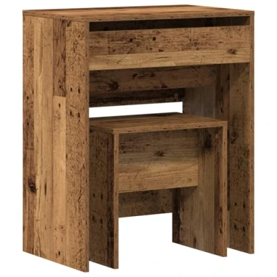 Image of vidaXL Rustic Dressing Table Set Reclaimed Wood Makeup Desk with Drawer for Bedroom, 60x40x75cm, Brown