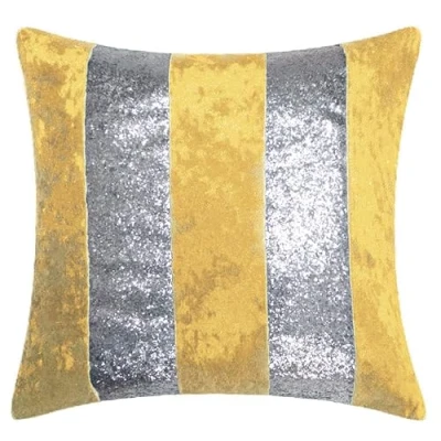 Image of Red Rainbow Luxury Crushed Velvet &amp; Silver Glitter Stripes Sparkle Cushion Cover (Gold, 18&quot; x 18&quot;)