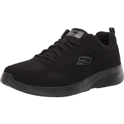 Image of Skechers Men&#039;s Dynamight 2.0 Fallford Trainers, Black Leather Mesh Pu Trim, 9 UK