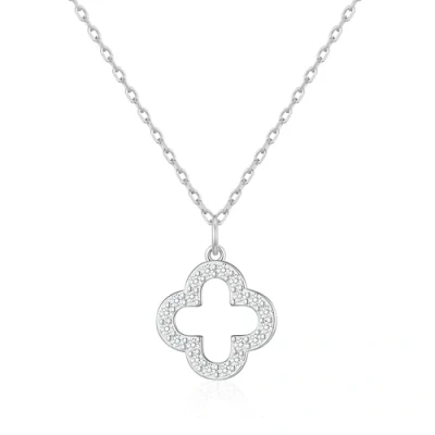 Image of Philip Jones Silver Plated Clover Necklace Created with Zircondia® Crystals