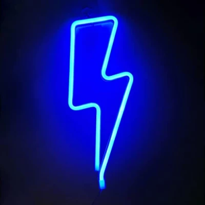 Image of NIWWIN Blue Lightning Neon Sign Light Battery &amp; USB Operated LED for Home Wall Kids Room Decor Club Bar Christmas Wedding Party 13 inches High
