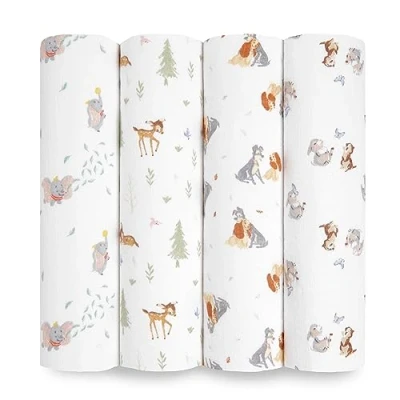 Image of aden + anais™ essentials cotton muslin 4 pack swaddle blanket Disney+friends