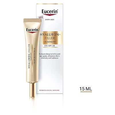 Image of Eucerin Hyaluron Filler + Elasticity Eye Treatment Cream Reduces Wrinkles &amp; Boosts with SPF20, 15ml