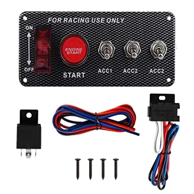Image of Motorsport Ignition Switch Panel Carbon Fiber 12V Racing Car Engine Start Push Button LED Toggle Switches Rally Race 5 in 1