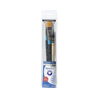 Image of Daler Rowney Aquafine Watercolour &amp; Gouache Short Handle Brush Wallet Set, Soft Synthetic Goat Hair, 3 Assorted Brushes, Ideal for Professional Students