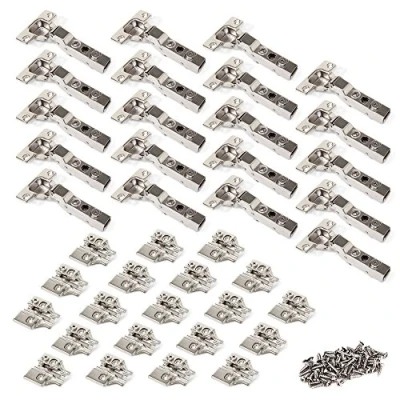 Image of Emuca Kit of 20 Half Overlay Hinges X91, Ø35mm, 105 Opening Angle, with Soft Closing for Lap Door and Screw on Supplements Eccentric Adjustment.