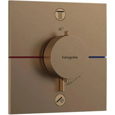 Image of hansgrohe ShowerSelect Comfort E thermostat conceiled, bathroom tap with safety stop at 40 C, square for showers and bath tubs, shower mixer 2 functions, brushed bronze, 15578140