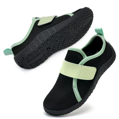 Image of Water Shoes Kids Beach Boys Swim Mesh Aqua Hook Loop Pool Sea Shoes(Black Green 28EU)