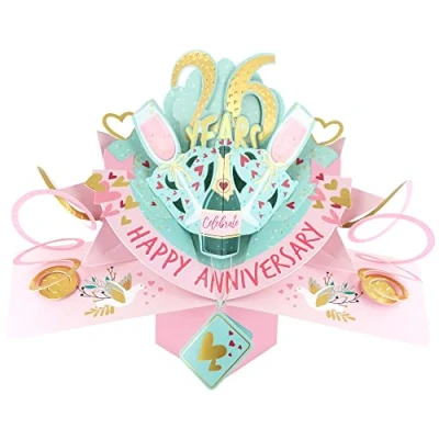 Image of 26 Years Happy 26th Anniversary Pop Up Greeting Card Love Kate&#039;s 3D Cards POP216MC26