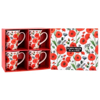 Image of Lesser &amp; Pavey Poppy Fields Lovely Floral Design Ceramic Mug Set of 2 or 4 Matching Mugs (4)