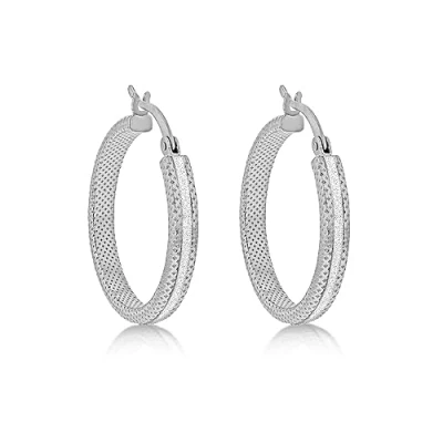 Image of Tuscany Silver Women&#039;s Sterling Rhodium Plated 25 mm Textured Stardust Creole Earrings