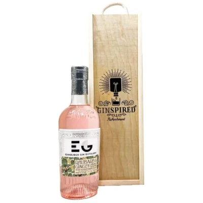 Image of Edinburgh Rhubarb &amp; Ginger Gin in Wooden Presentation Gift Box 50cl Gifts for Women, Birthday Her, Sets Set, Womens Presents Women