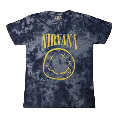 Image of Rock Off Officially Licensed Products Nirvana T Shirt Blue Stroke Smile Band Logo New Official Unisex Dye Wash Size XXL, Blue, XXL