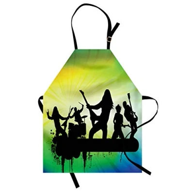 Image of ABAKUHAUS Rock and Roll Apron, Energetic Band, Unisex Kitchen Bib Apron with Adjustable Neck for Cooking Baking Gardening, Multicolor