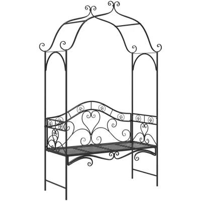 Image of vidaXL Black Outdoor Bench Metal Large Decorative Inlays