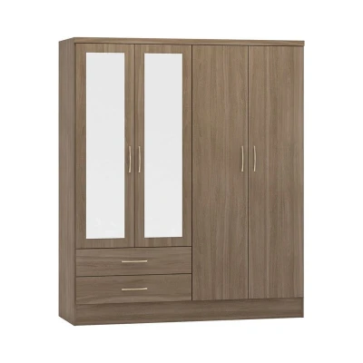 Image of Seconique Nevada 4 Door 2 Drawer Wardrobe in Rustic Oak Effect