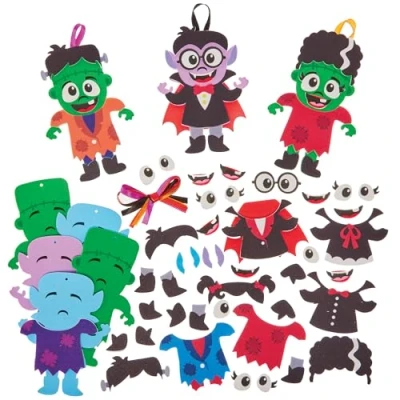 Image of Baker Ross FX745 Vampire and Monster Decoration Kits Pack of 8, Halloween Arts Crafts for Kids