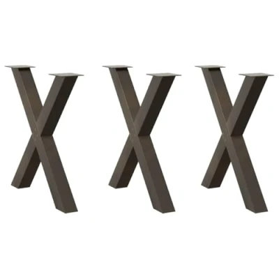 Image of vidaXL Dining Table Legs Natural Steel X Shaped, Adjustable Height 80x(72 73) cm Powder Coated Set of 3 for Living Room/Office/Furniture