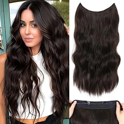 Image of Invisible Wire Hair Extensions with Adjustable Transparent Wire, 20 Inch Synthetic Halos Extension 5 Sizes, Secret Clip In Real (Color: Auburn Brown)