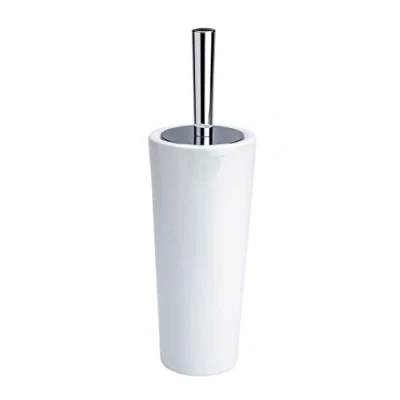 Image of WENKO Coni Toilet Brush and Holder, Ceramic/ABS, White/Silver/Black, 11.5 x 37 cm