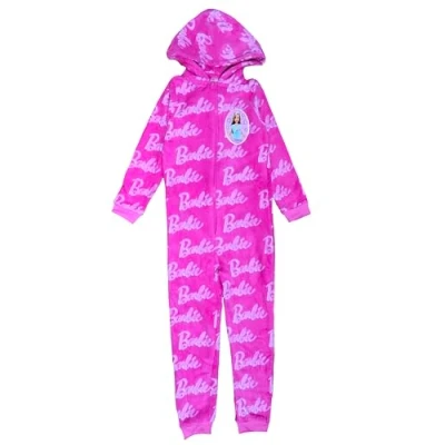Image of Barbie, Girls Hooded Onesie, Kids Fleece Pyjamas, Pink, Age 11 12 Years