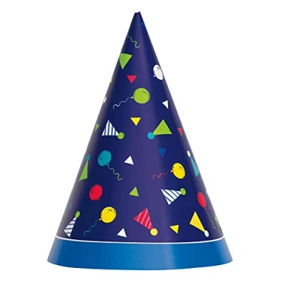 Image of Unique Peppy Birthday Party Hats Vibrant Multicolor Fun Design Perfect for Joyful Celebrations 8ct
